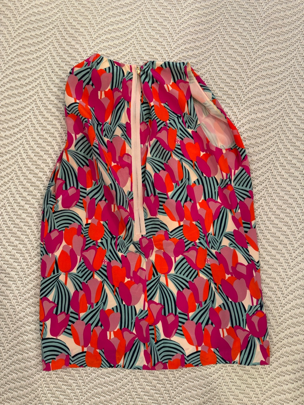 Tory Burch Pink, Orange & Black Floral-Print Sleeveless Blouse - Picture 3 of 4